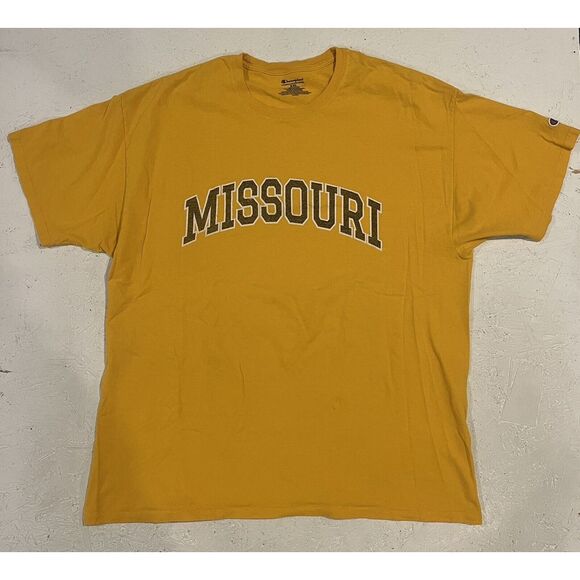 Champion Missouri Mizzou Tigers Shirt Yellow Mens XXL 2XL Short Sleeve Football - Picture 1 of 10